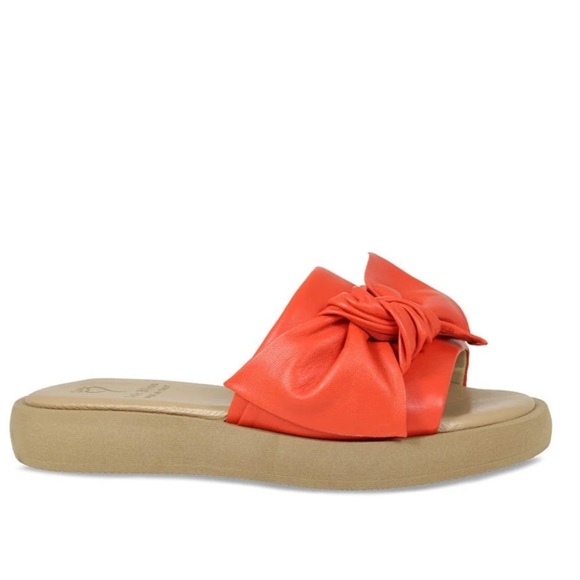 SOLE BLISS Bailey coral red sandals soft Italian leather BOW slides sz 40 NWOT - Picture 11 of 13